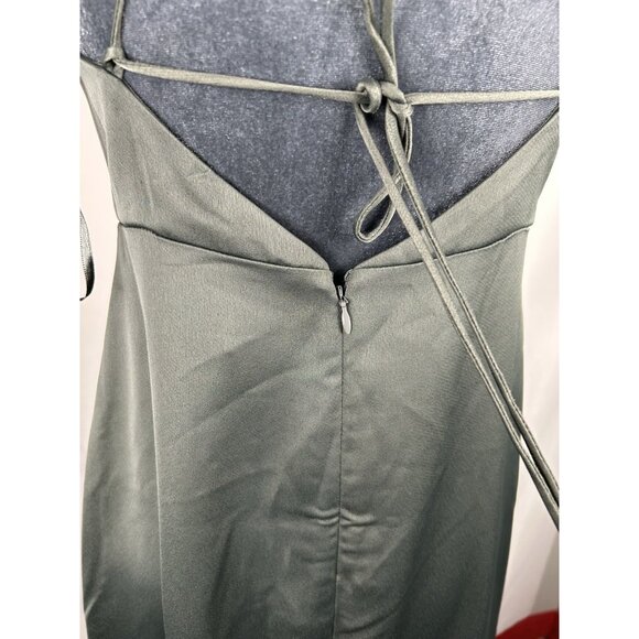 BHLDN Antropologie Women Remy Cowl-Neck Faux-Wrap Satin Gown Green Dress Maxi 4 - Picture 8 of 14